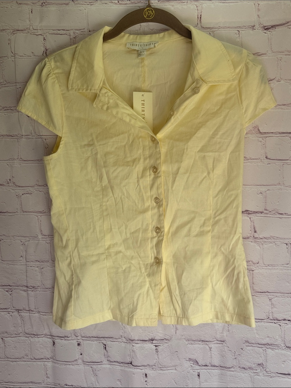 Thirty Thirty Butter Yellow Short Sleeve Button-Down Shirt Woman’s XS NWT